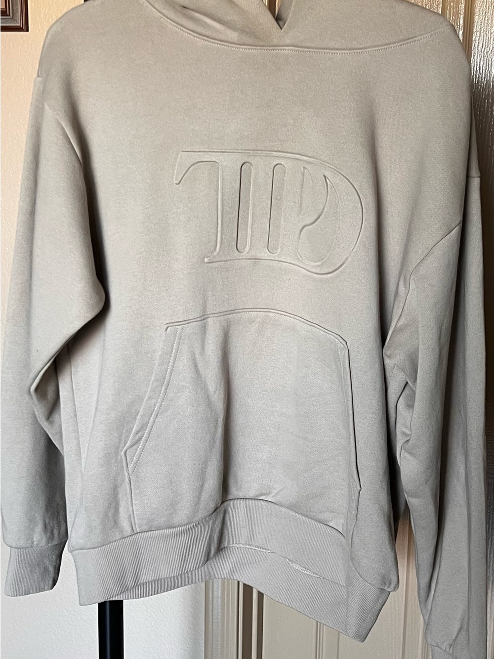 TTPD Taylor Swift Embossed Logo Hoodie Sweatshirt - Light beige